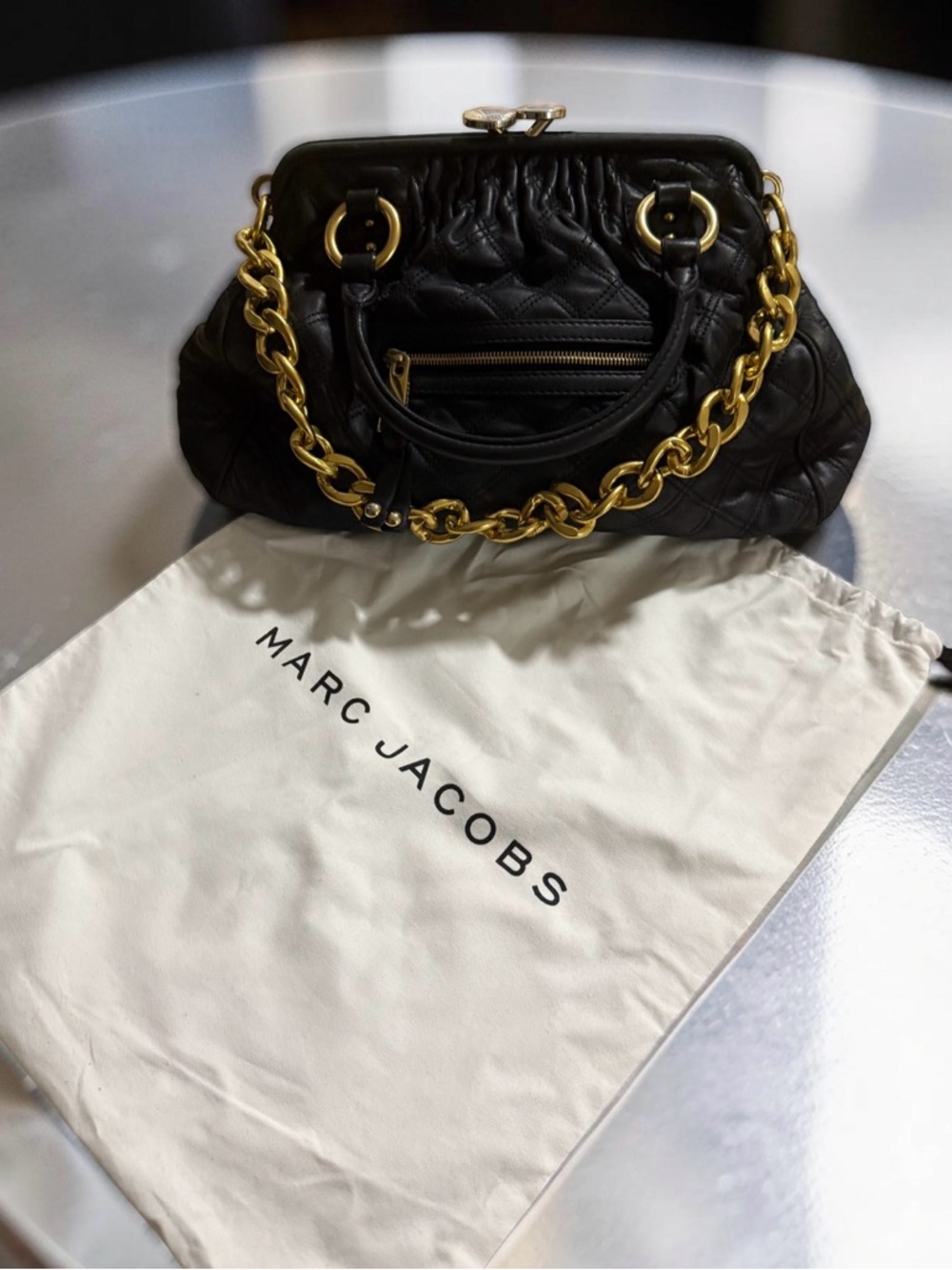 Rare Marc Jacobs Stam Bag Vintage Quilted Leather Kiss Lock - Black - Picture 2 of 10